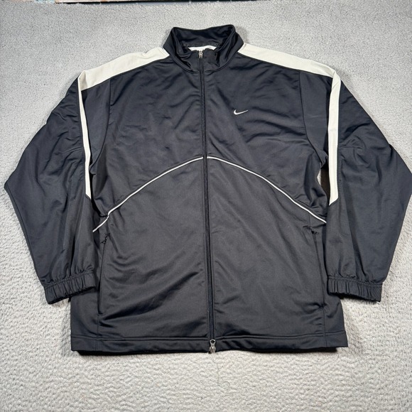 Vintage Nike Track Jacket Mens XL Black Activewear Shoulder Full Zip Silver Tag - Picture 1 of 13